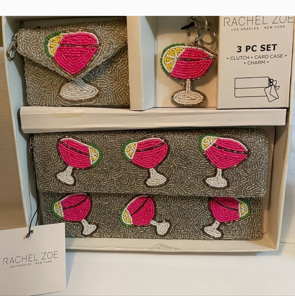 Rachel Zoe Cosmopolitan Martini Beaded Clutch Set NEW